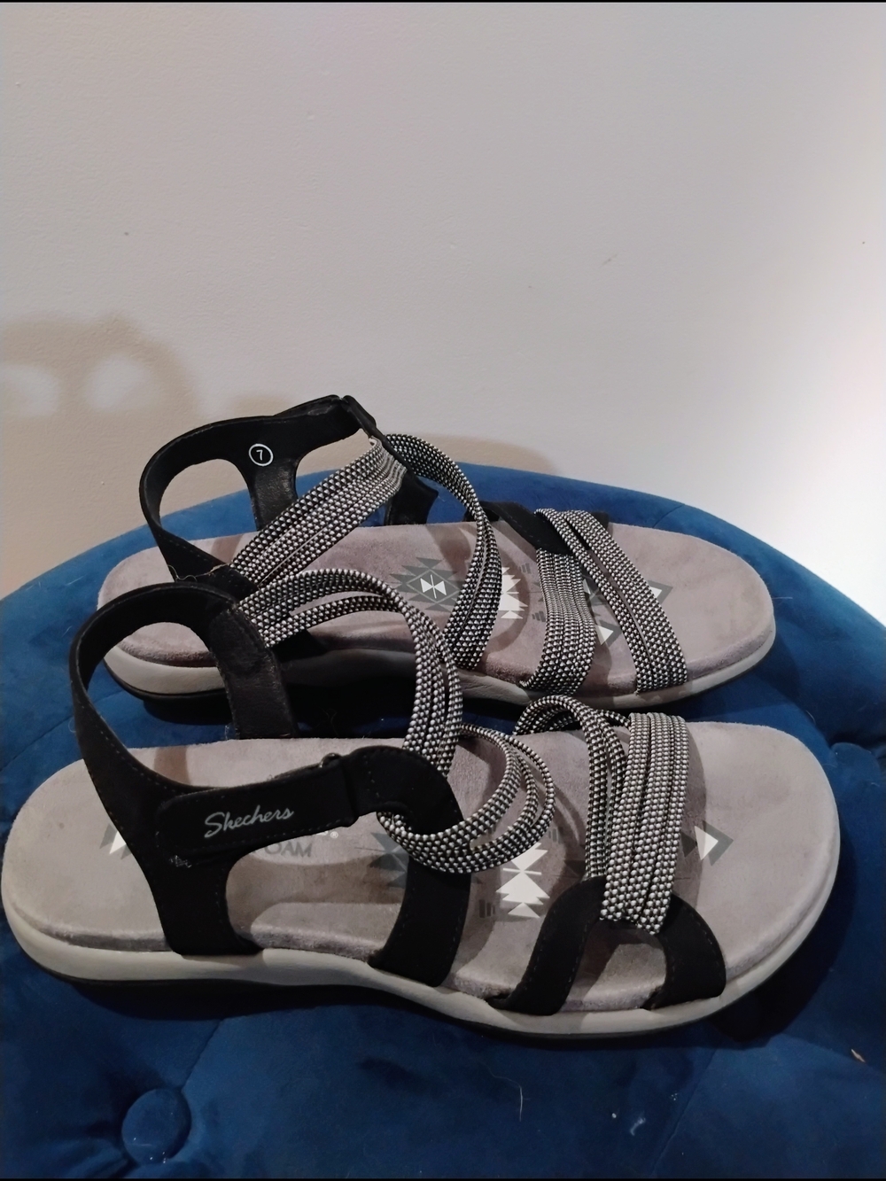 Skechers Black Strappy Comfort Sandals with Silver Accent